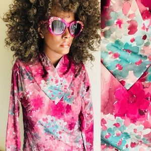VINTAGE Watercolor Cottage Core FLORAL Print TOP M / L